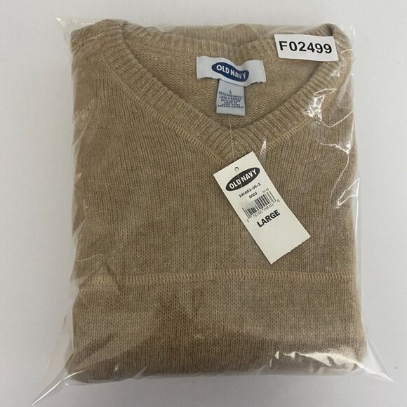 Old Navy Lambswool Sweater Mens Large Tan V Neck Knit Pullover - Picture 9 of 9